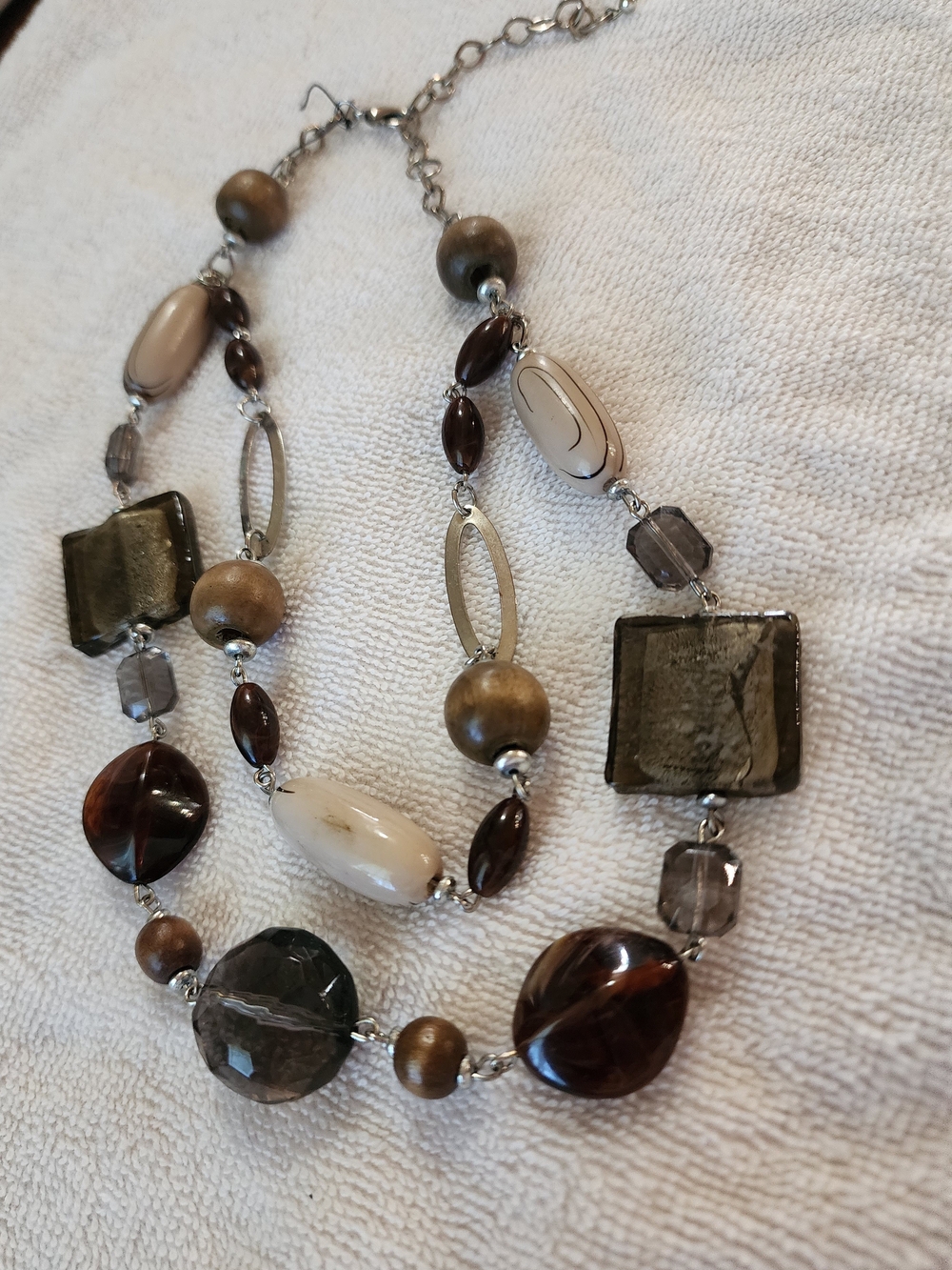 Premier Designs Brown, Cream & Smoky Bead Necklace